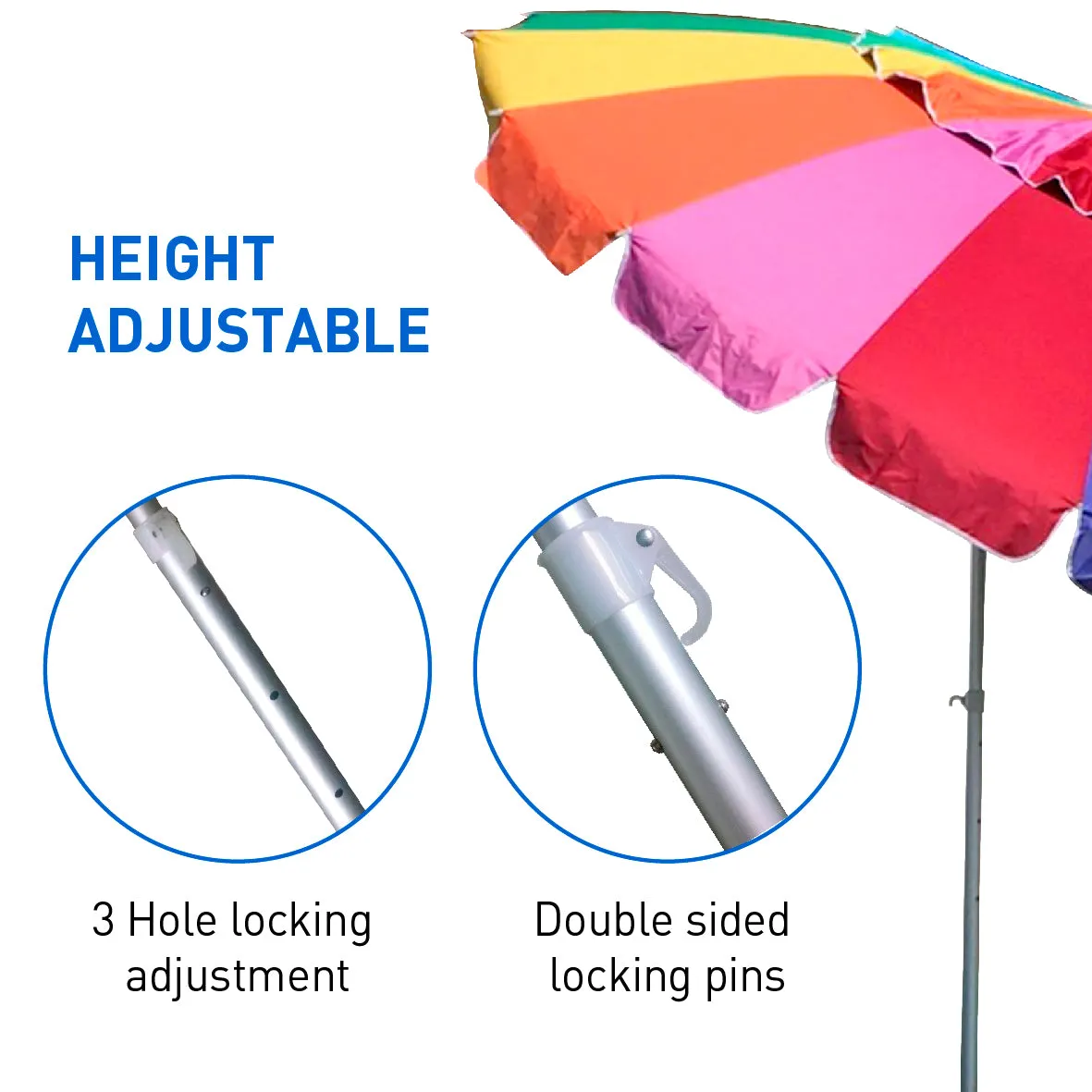 EasyGo 8 Foot HEAVY DUTY HIGH WIND Beach Umbrella - Giant 8' Beach Umbrella with Sand Anchor & Carrying Bag -Sturdy Pole