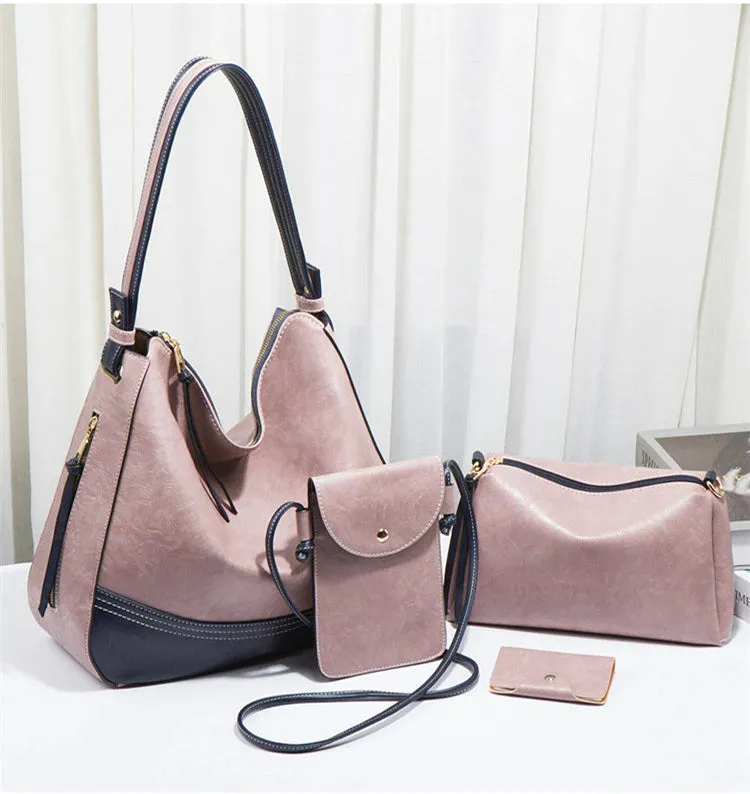 Elegant Tassel Leather Shoulder Handbag 4 Sets Hobo Bag