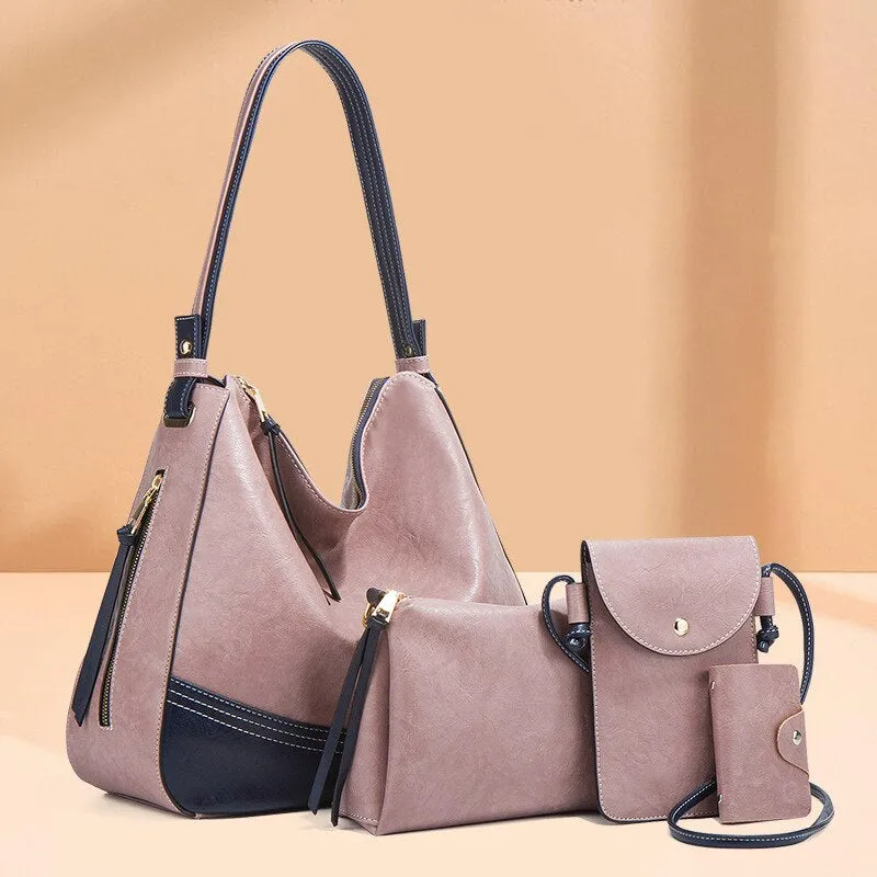 Elegant Tassel Leather Shoulder Handbag 4 Sets Hobo Bag