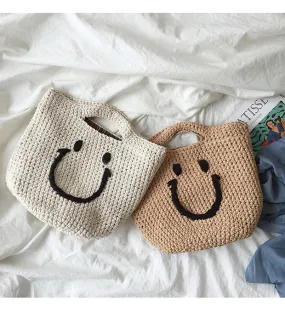 Elena Handbags Cotton Knitted Smiley Face Bag