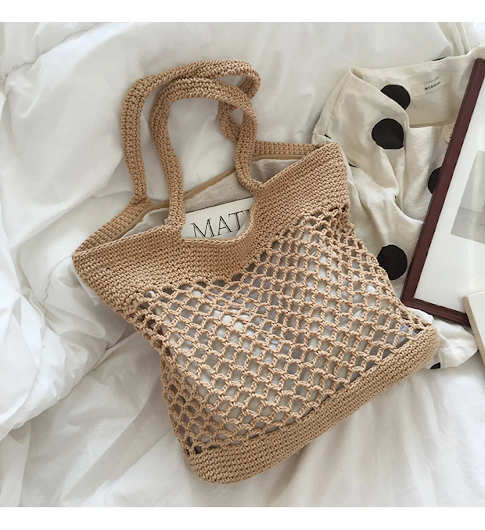 Elena Handbags Retro Fish Net Cotton Knitted Shoulder Bag