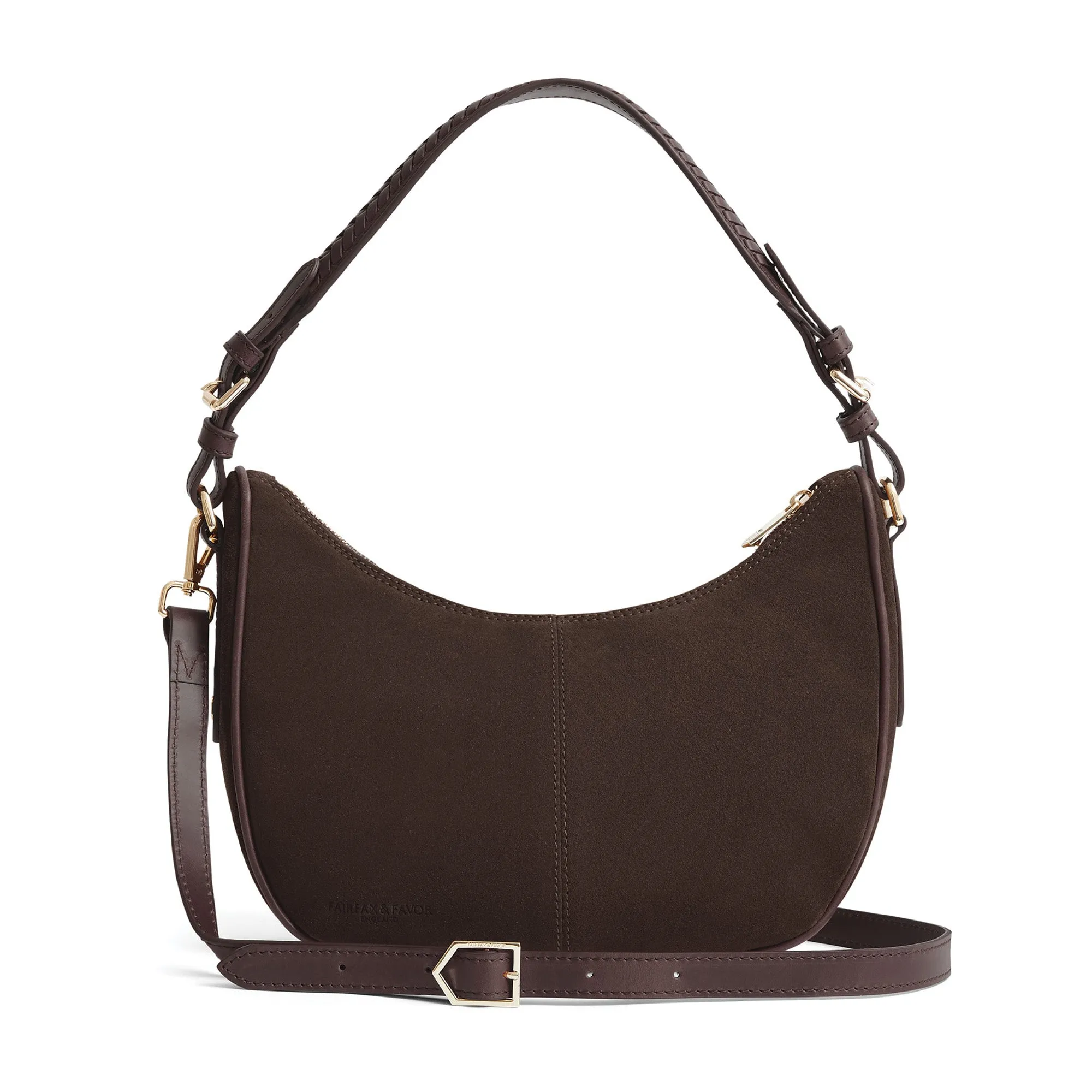 Fairfax & Favor Tetbury Crescent Handbag - Chocolate Suede