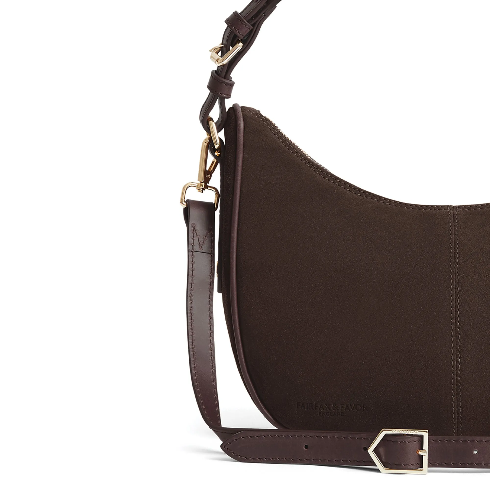 Fairfax & Favor Tetbury Crescent Handbag - Chocolate Suede