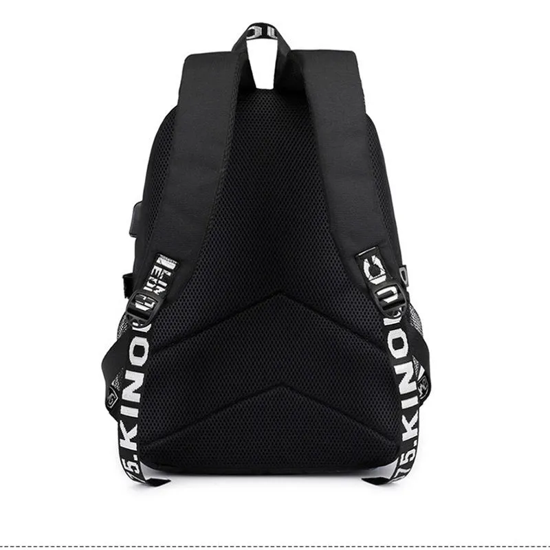 Fashion Music Luminous  USB Charging Headphone Jack Backpack School Bags Laptop Backpack Schoolbag Anime Backpack