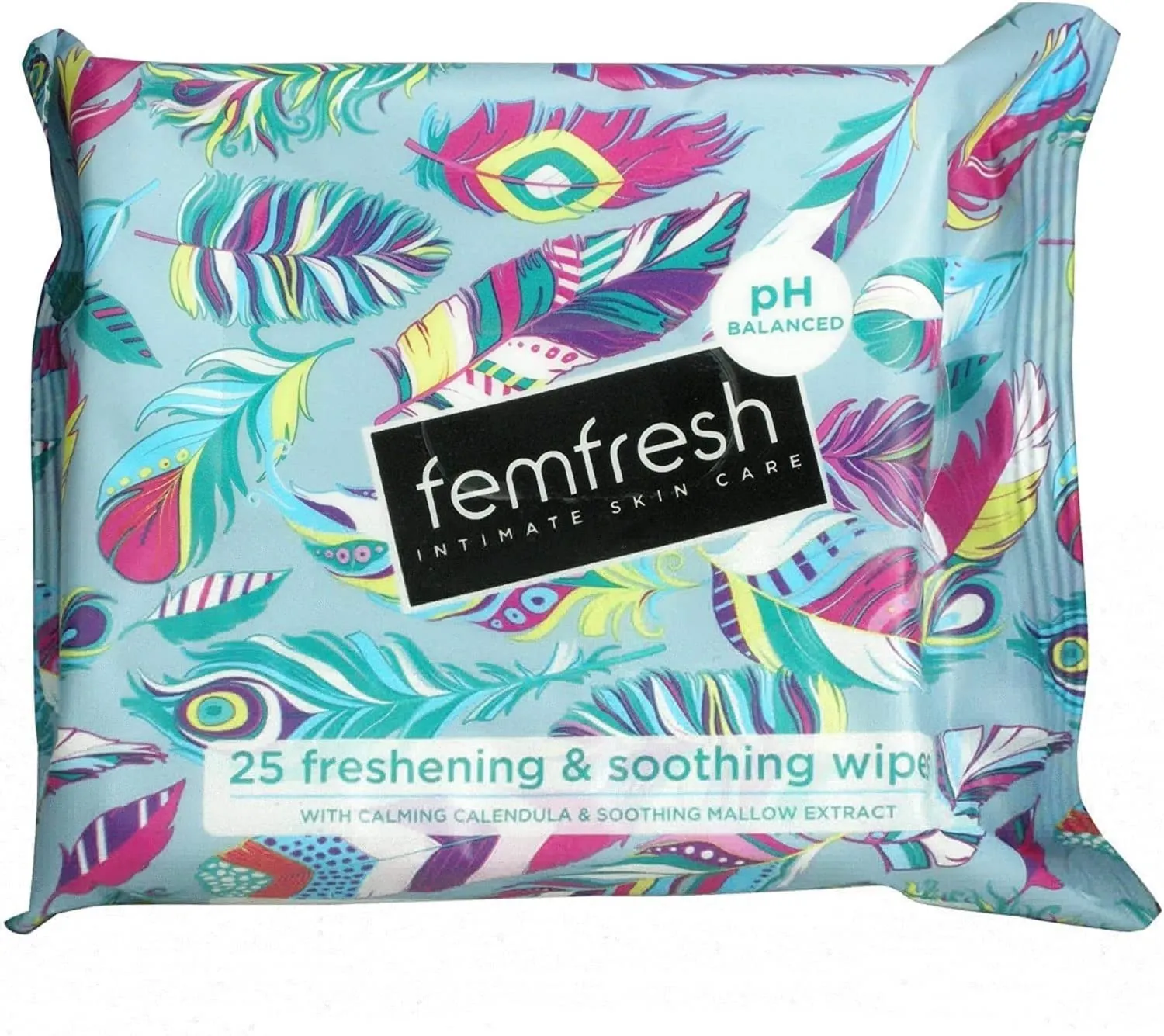 Femfresh Freshening & Soothing Wipes, Feminine Hygiene Wipes with Calendula & Aloe Extracts, pH Balanced, Great for Home, Work or Travel, Pocket Size Portable Pack, 25 Wipes