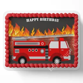 Fire Truck Cake Topper Firefighter cake topper Fireman cake topper edible image custom firefighter cake topper