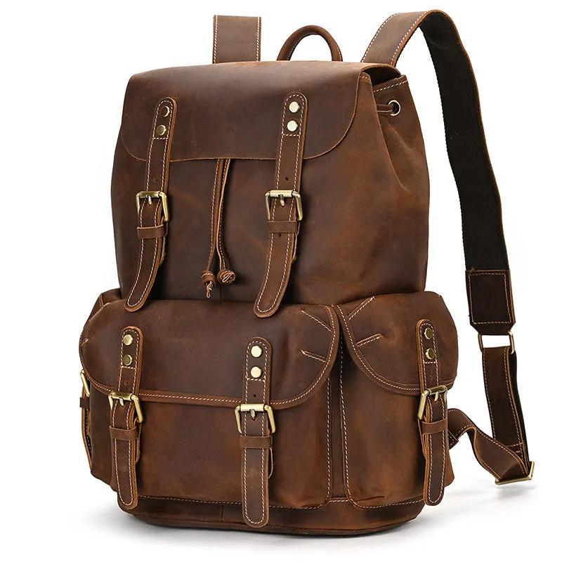 Full Grain Leather Backpack Man Travel Backpack