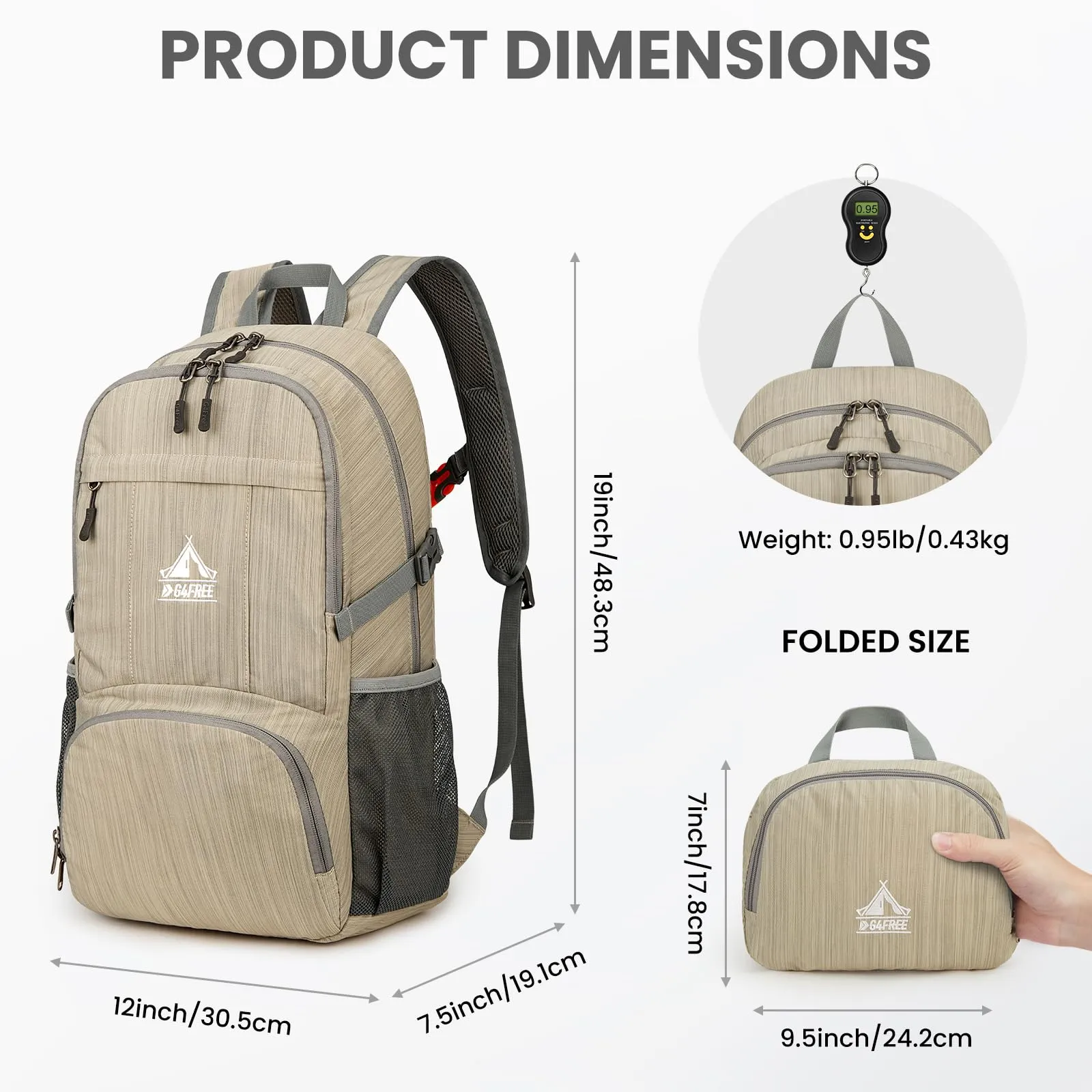 G4Free 30L Hiking Backpack Lightweight Packable