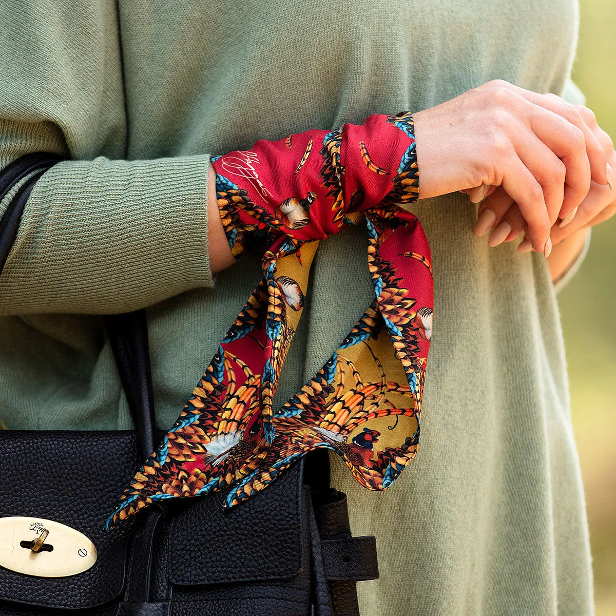 Game Bird Red & Gold Silk Twilly