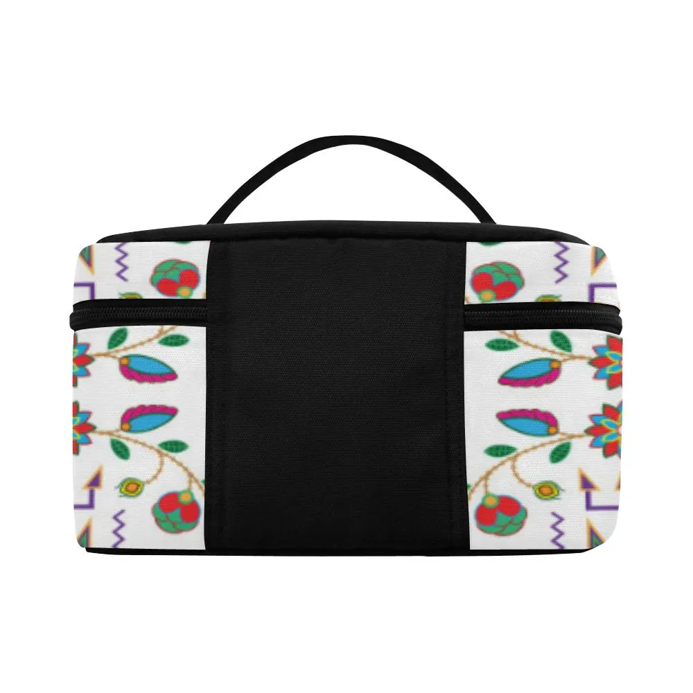 Geometric Floral Fall - White Cosmetic Bag/Large