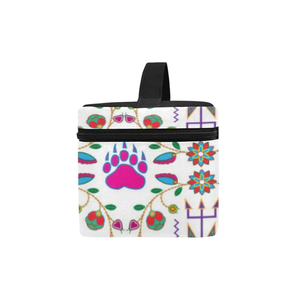 Geometric Floral Fall - White Cosmetic Bag/Large