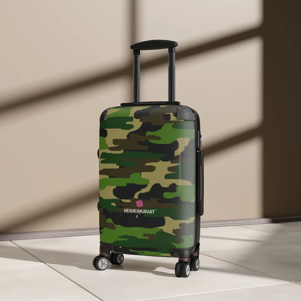 Green Camo Print Cabin Suitcase, Carry On Luggage With 2 Inner Pockets & Built in TSA-approved Lock With 360° Swivel