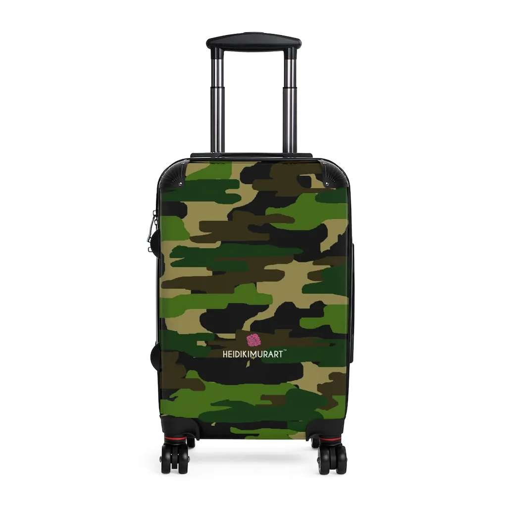 Green Camo Print Cabin Suitcase, Carry On Luggage With 2 Inner Pockets & Built in TSA-approved Lock With 360° Swivel