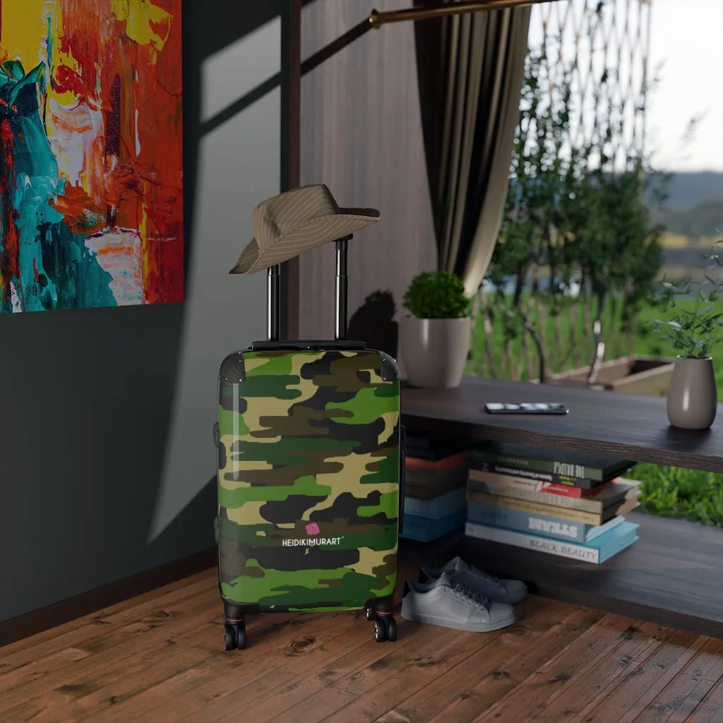 Green Camo Print Cabin Suitcase, Carry On Luggage With 2 Inner Pockets & Built in TSA-approved Lock With 360° Swivel