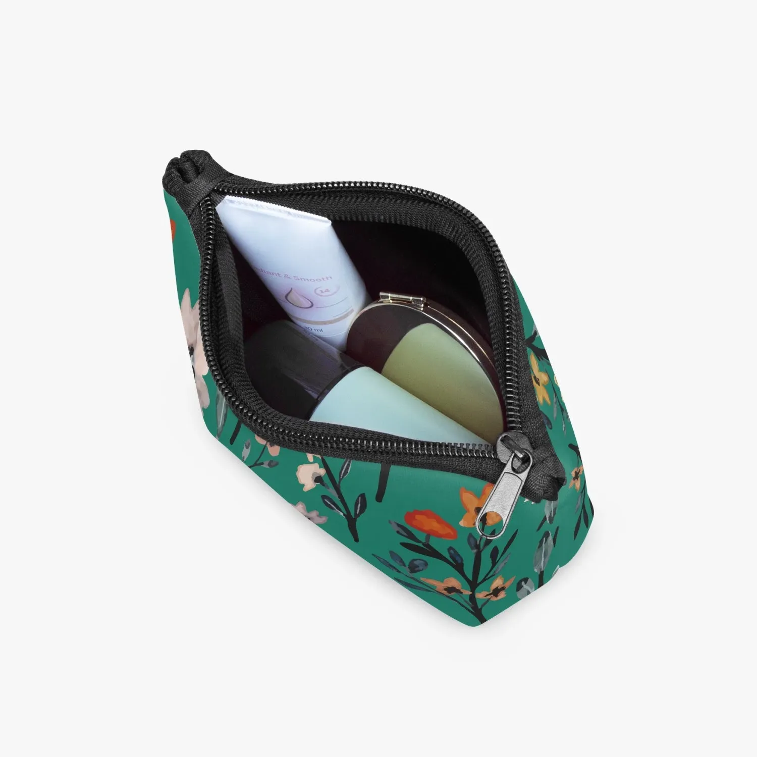 Green Floral Zipper Makeup Bag