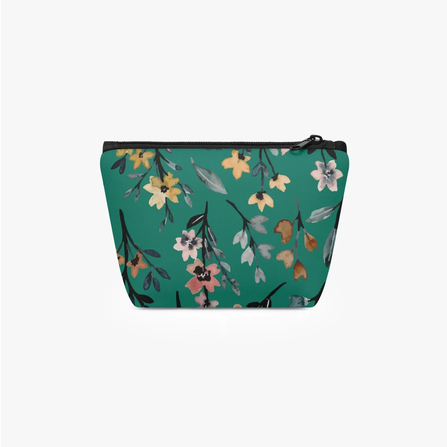 Green Floral Zipper Makeup Bag