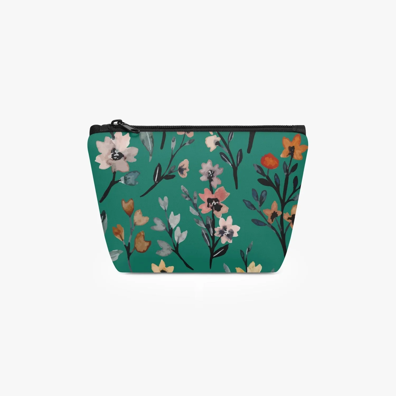 Green Floral Zipper Makeup Bag