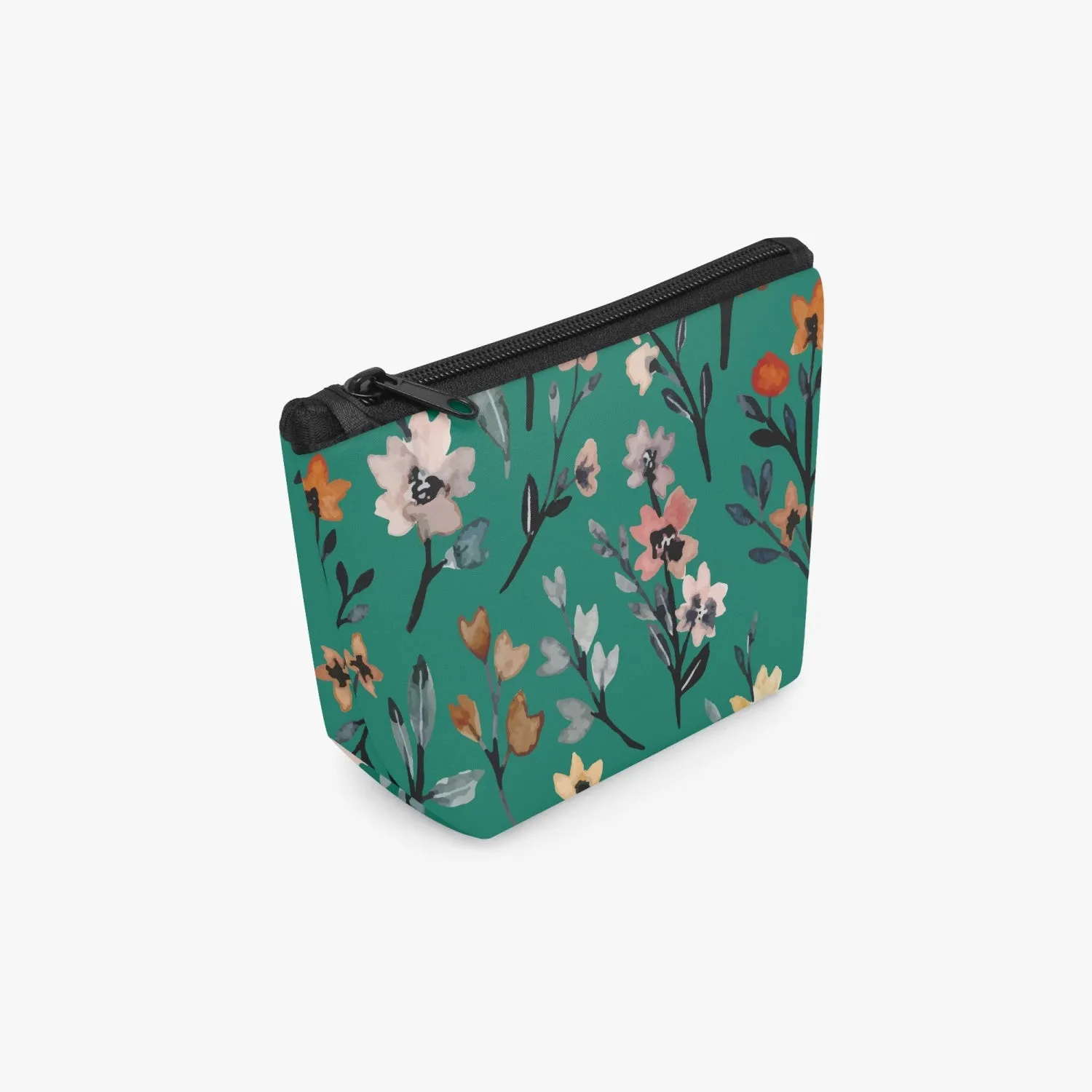 Green Floral Zipper Makeup Bag