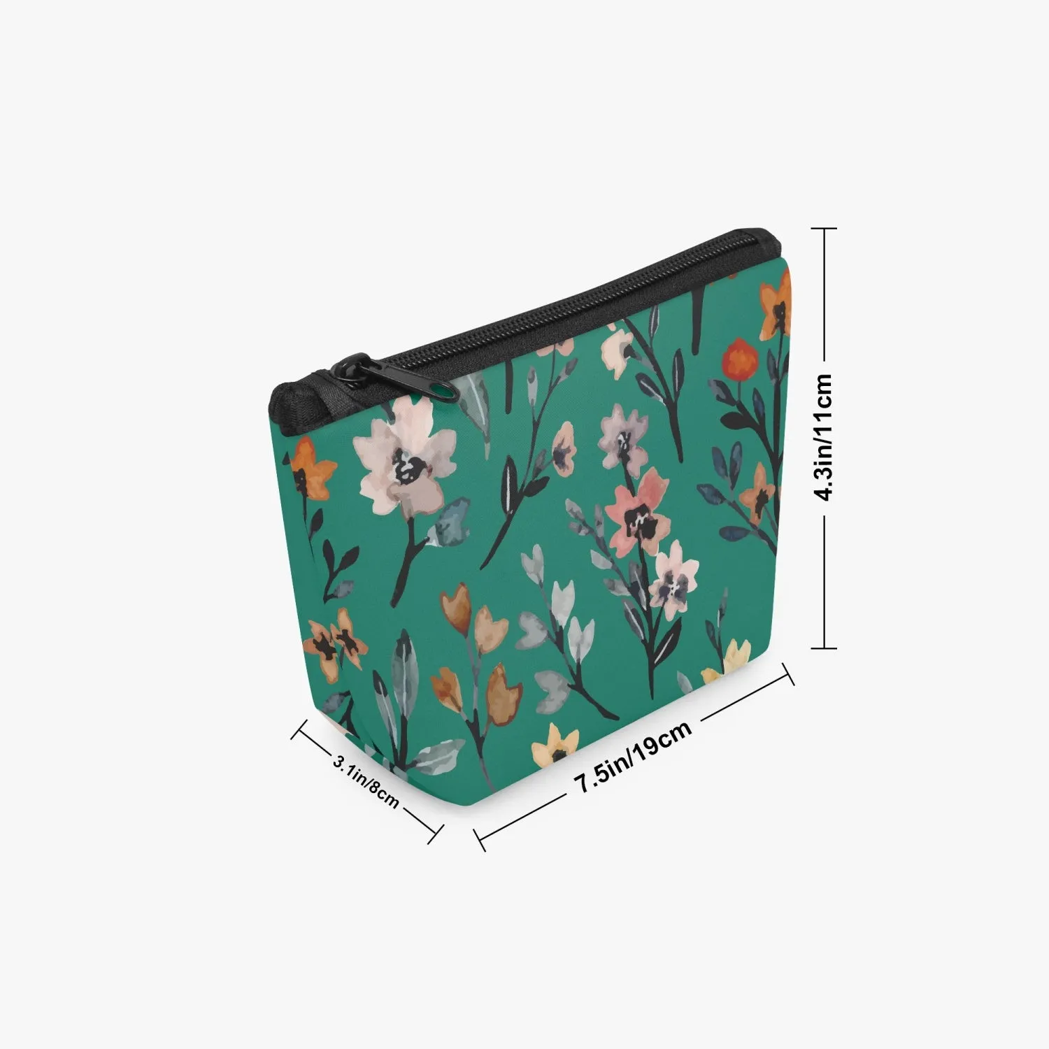 Green Floral Zipper Makeup Bag