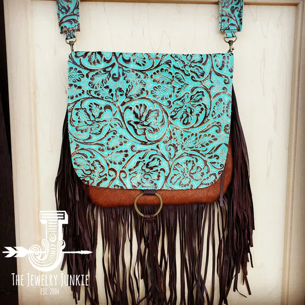 Hair-On-Hide w/ Cowboy Turquoise Flap Crossbody Handbag*