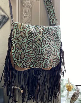 Hair-On-Hide w/ Cowboy Turquoise Flap Crossbody Handbag*