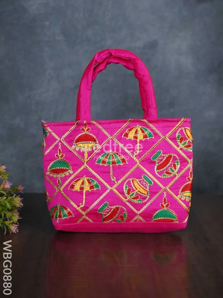 Hand Bag Embroidery Work with Handle - WBG0880