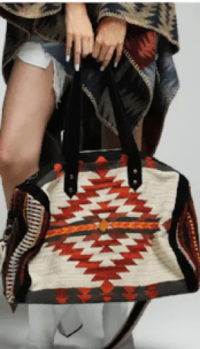 Hand Embroidered Aztec Print Duffle Bag