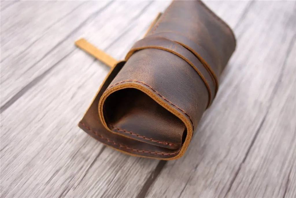 Handmade Leather Pencil Bag Holder Tool Case Roll