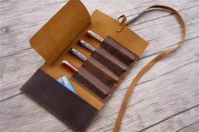 Handmade Leather Pencil Bag Holder Tool Case Roll