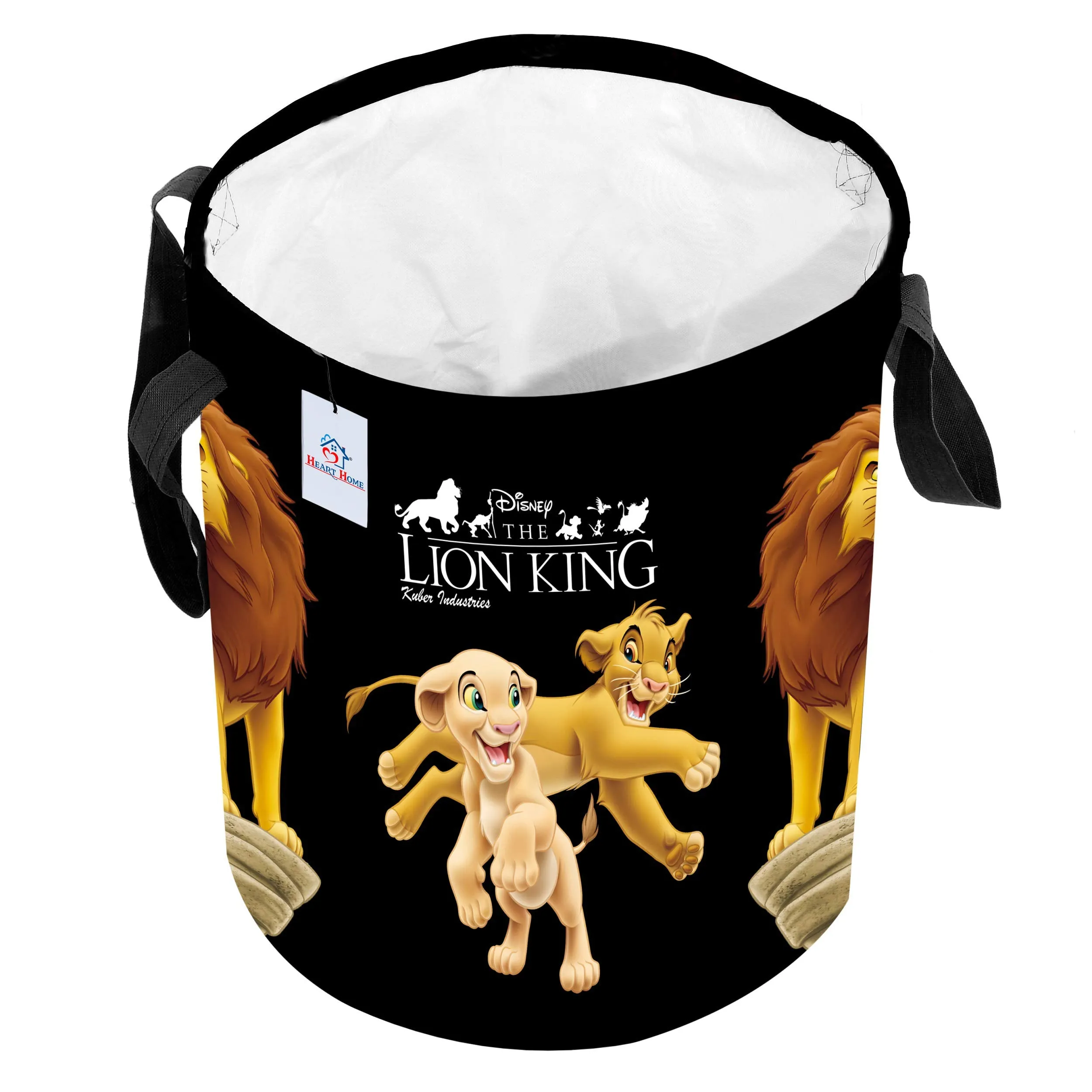 Heart Home Disney Lion King Print Non Woven Fabric Foldable Laundry Basket, Toy Storage Basket, Cloth Storage Basket with Handles, 45 LTR (Black)-HEART10749