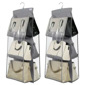 Heart Home Hanging Handbag Organizer With 6 Large Compartments & Hanger, Pack of 2 (Grey)