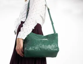 Helon clutch - Handwoven petrol green leather