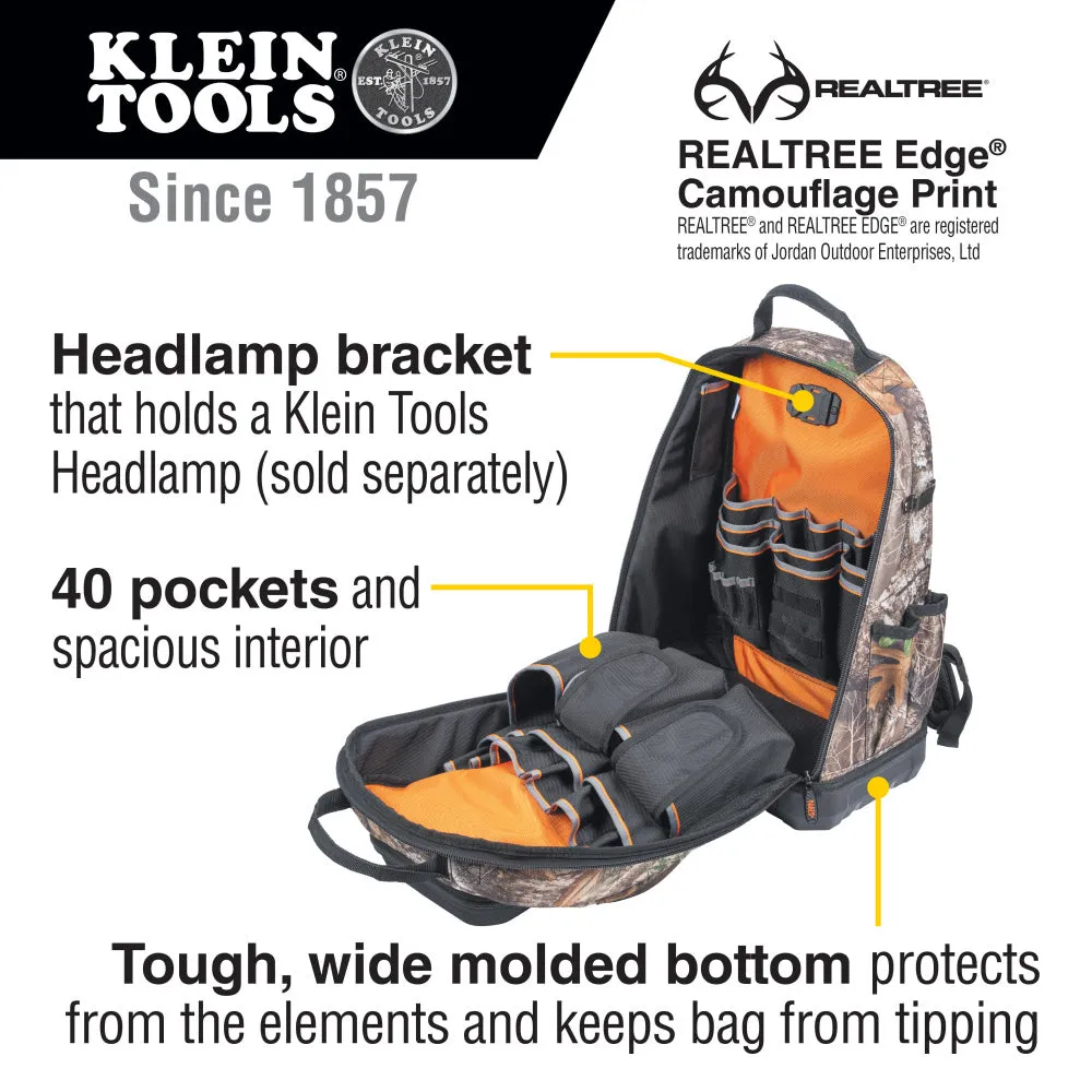 Klein 62800BPCAMO Tradesman Pro XL Tool Bag Backpack, 40 Pockets, Camo