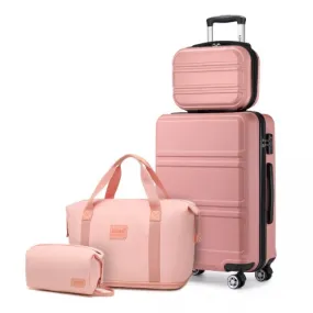 Kono ABS 4 Wheel Suitcase Set - Pink | Includes Vanity Case, Weekend Bag & Toiletry Bag