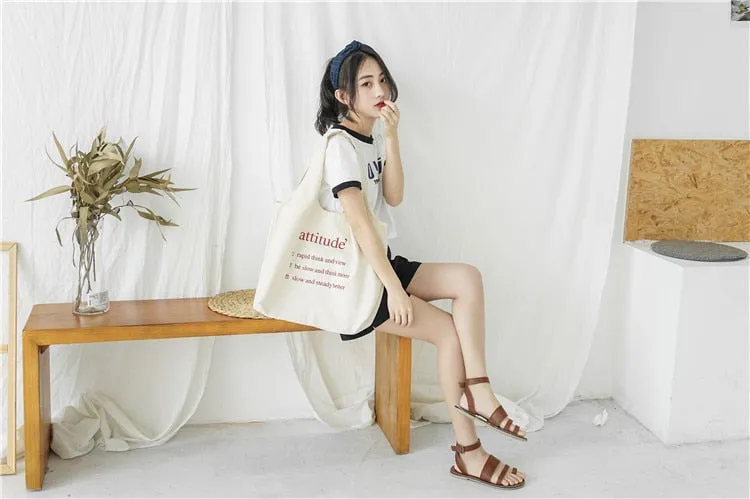 [Korean Style] Kinoa Letter Printing Canvas Bag