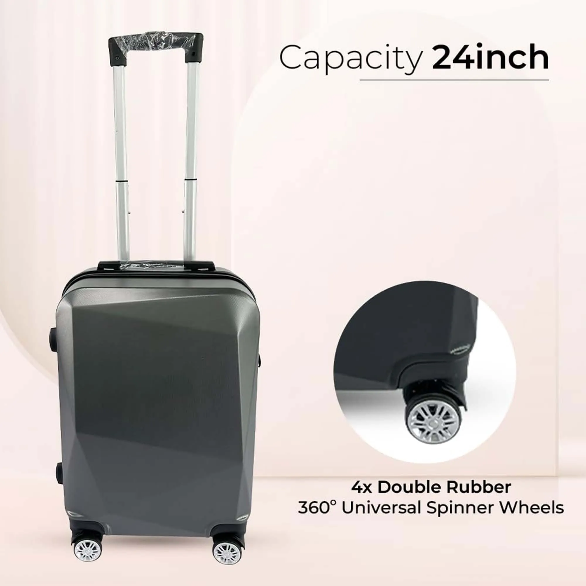 Kuber Industries 24inch Strong & Lightweight Cabin Trolley Bags with 360 Degree Rotating Wheels | Expandable Carry-On Cabin Luggage Suitcase | Bags for Travelling | Grey