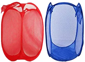 Kuber Industries Pack of 2 Nylon Mesh Laundry Basket|Dirty Clothes Basket with Carry Handles|Foldable Pop-up Mesh Hamper 20 LTR (Multi)