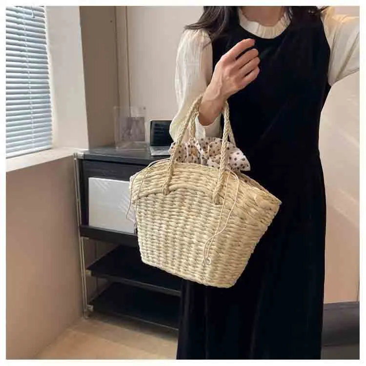 Large Capacity Shoulder Straw Beach Shopping Handbags