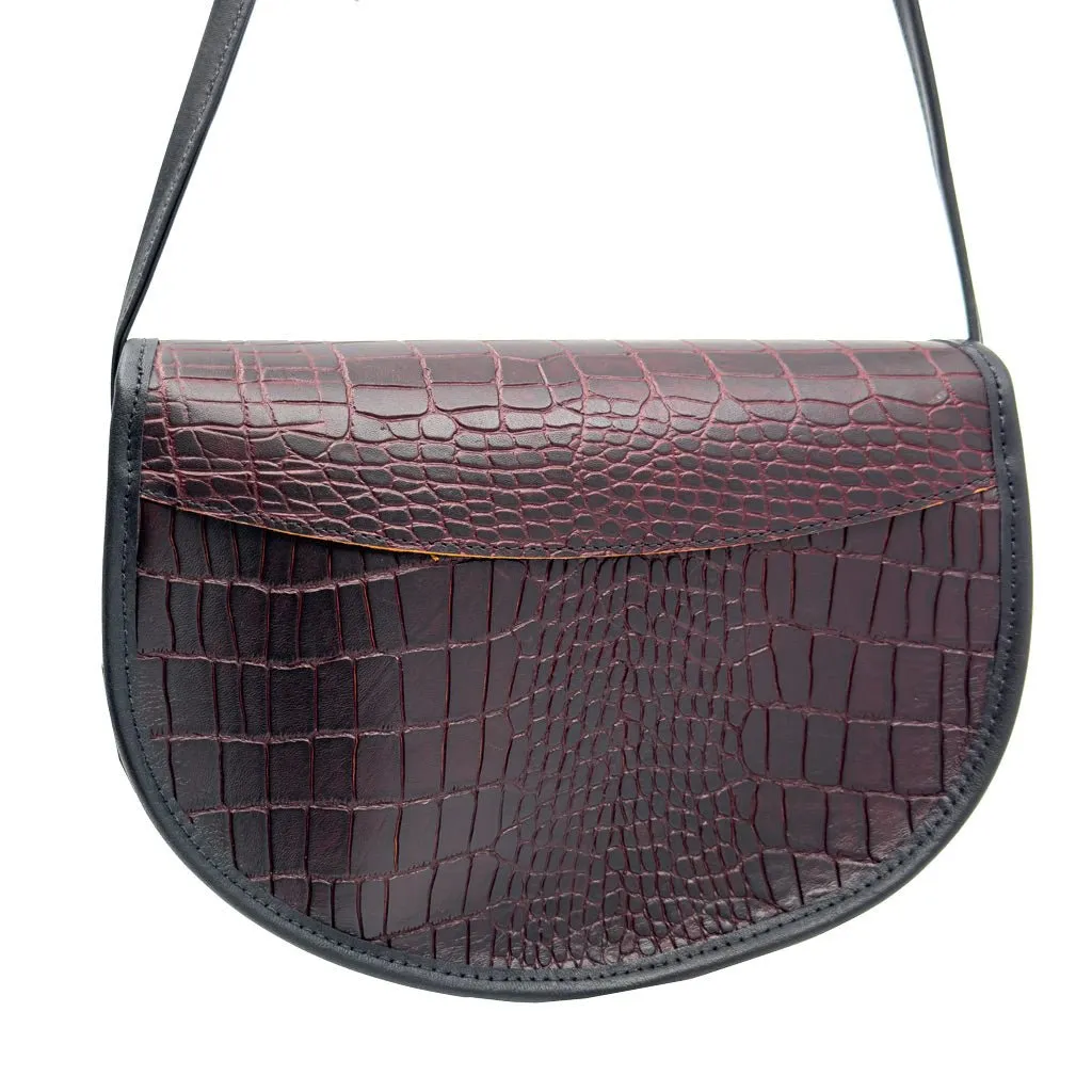 Large Lilah Crossbody, Burgundy Alligator