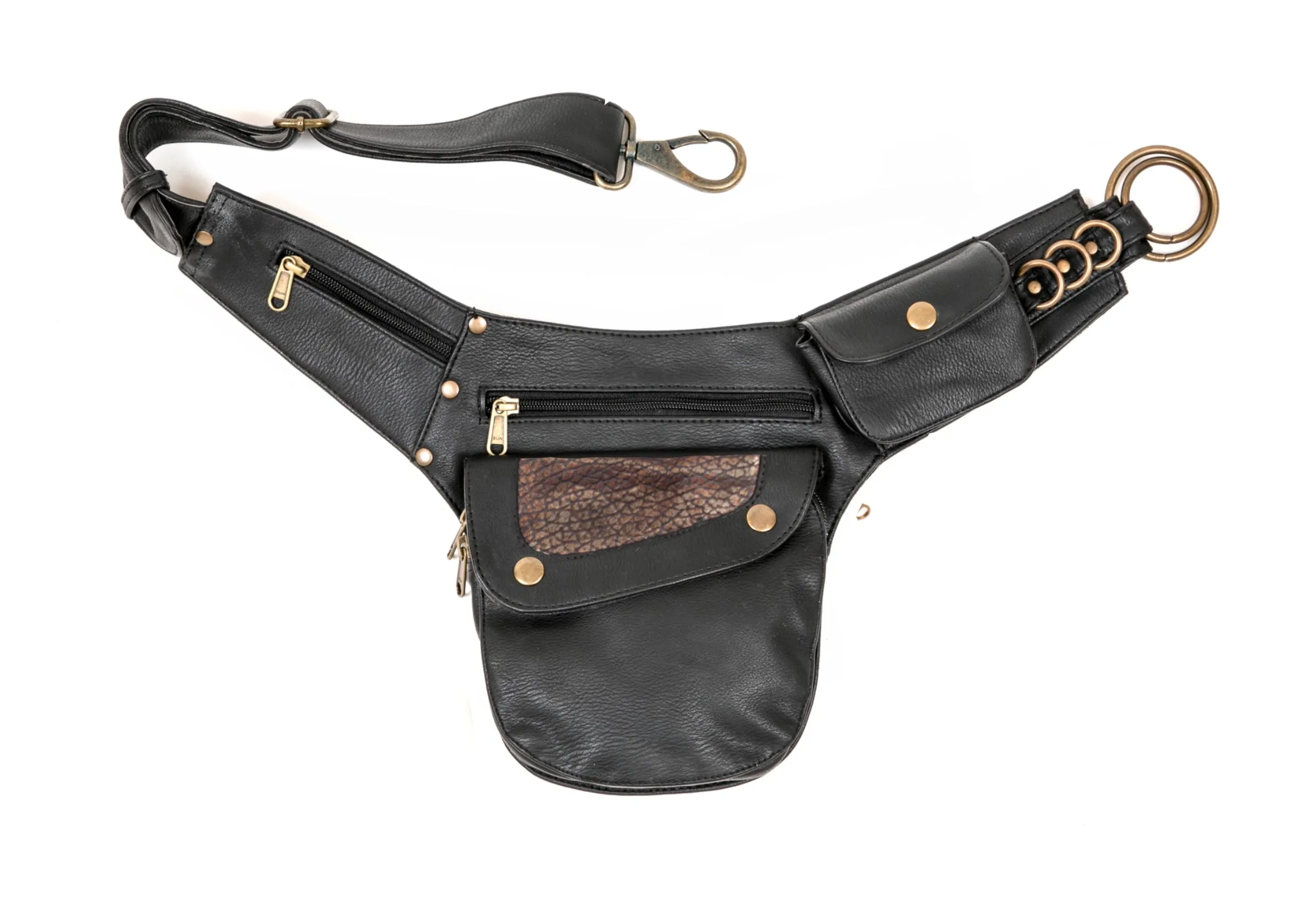 Leather Hip Bag - Black & Gold Pocket