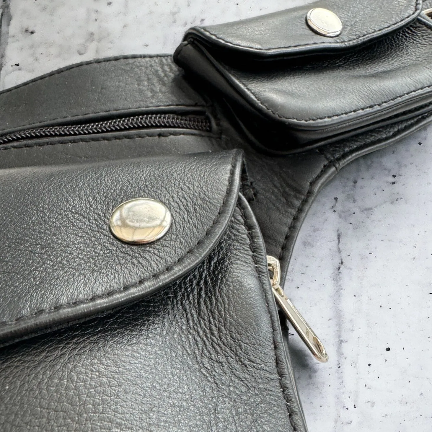 Leather Hip Bag | Black with Silver Hardware