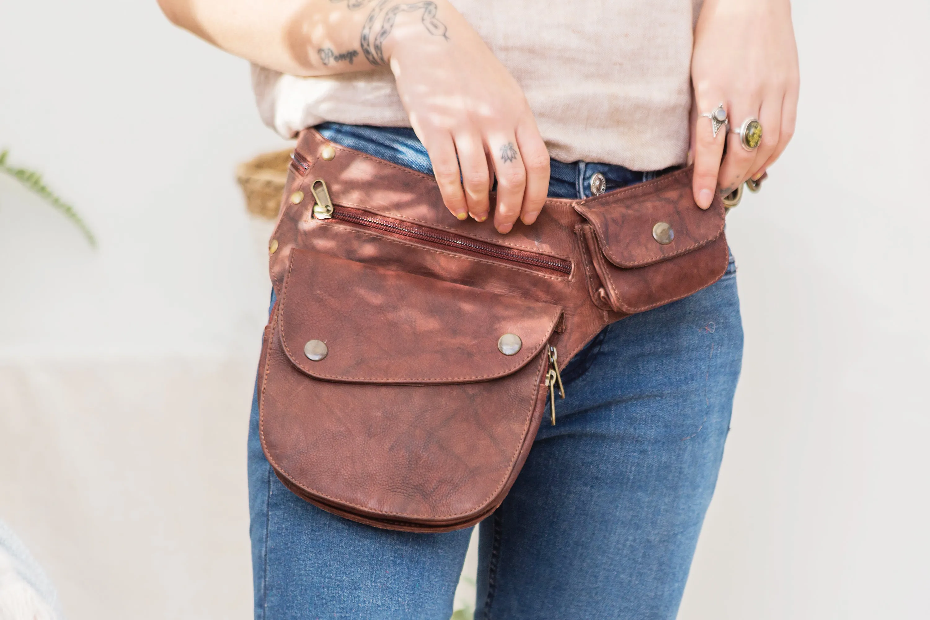 Leather Hip Bag - Mottled Brown