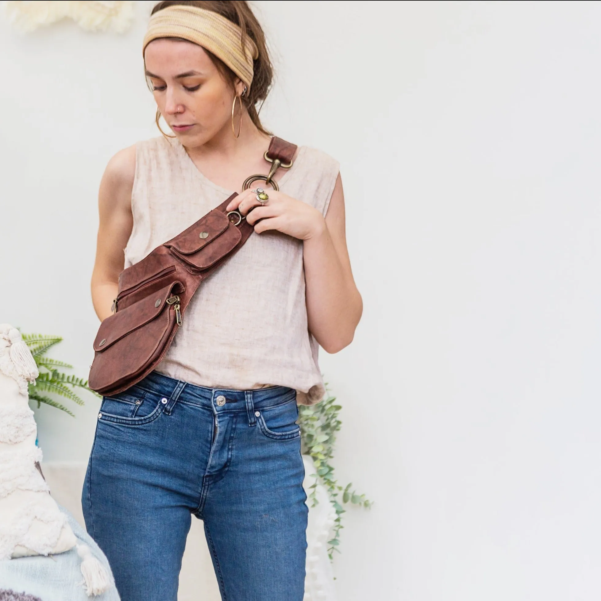 Leather Hip Bag - Mottled Brown