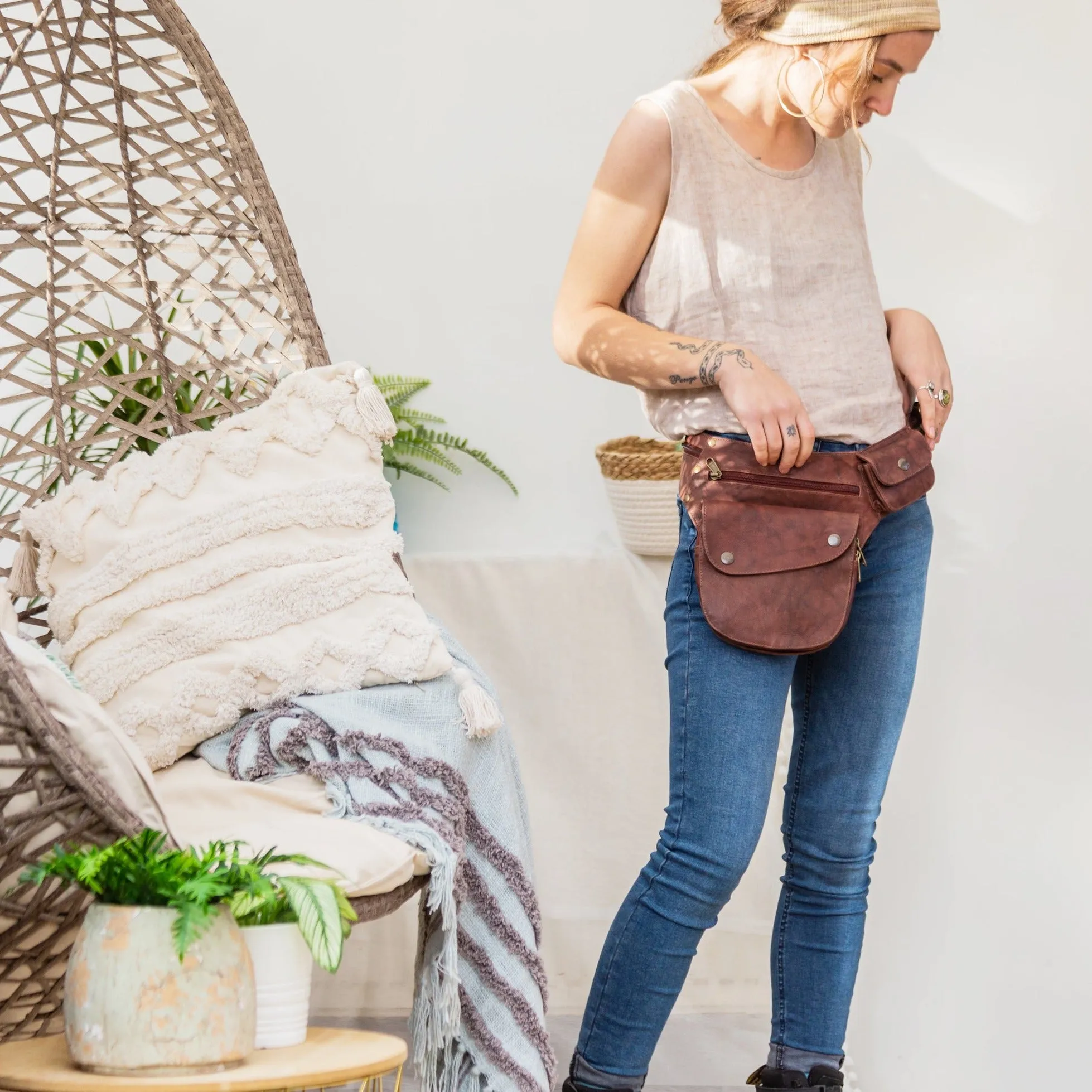 Leather Hip Bag - Mottled Brown