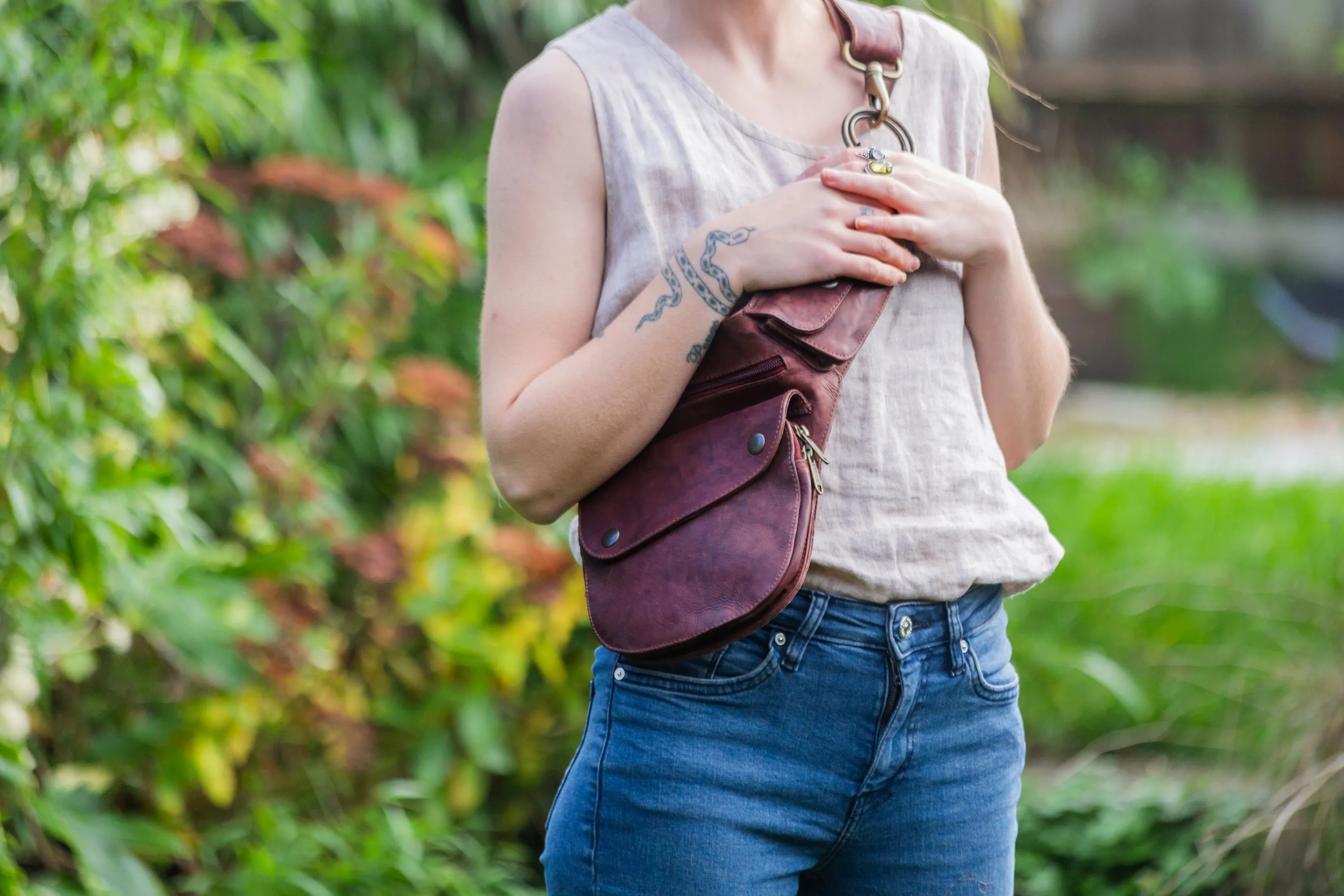 Leather Hip Bag - Mottled Brown