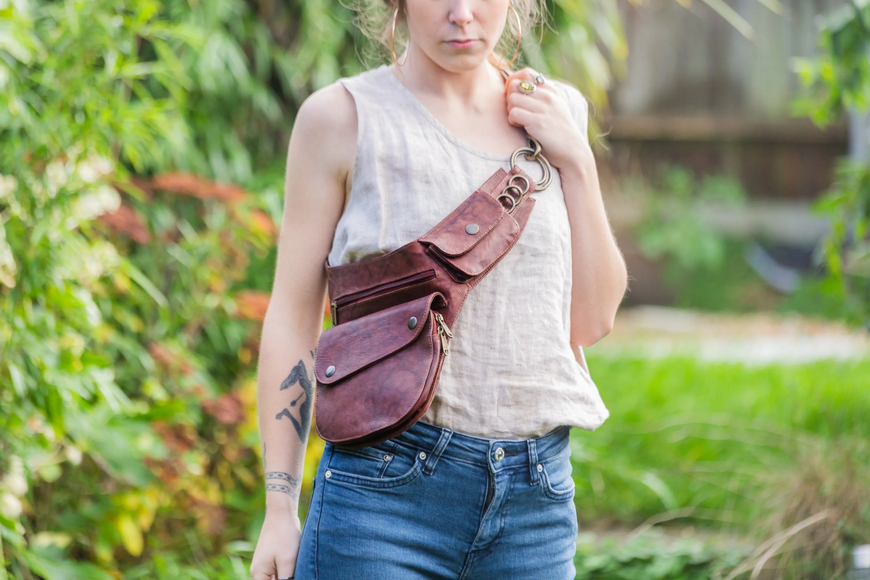 Leather Hip Bag - Mottled Brown