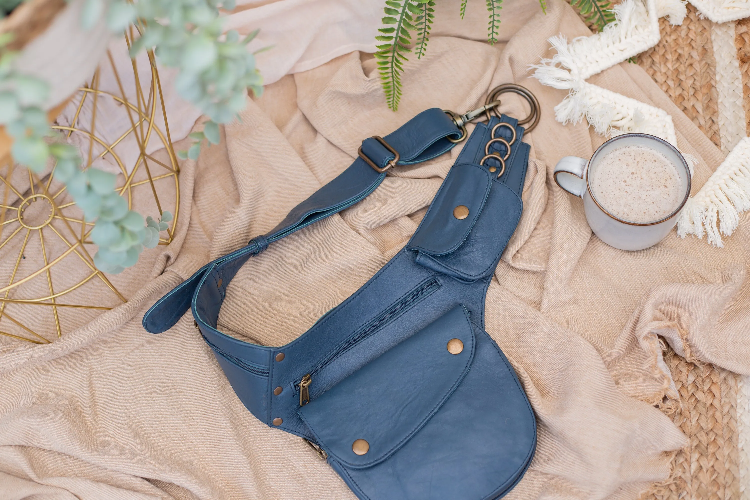 Leather Hip Bag - Stone Blue