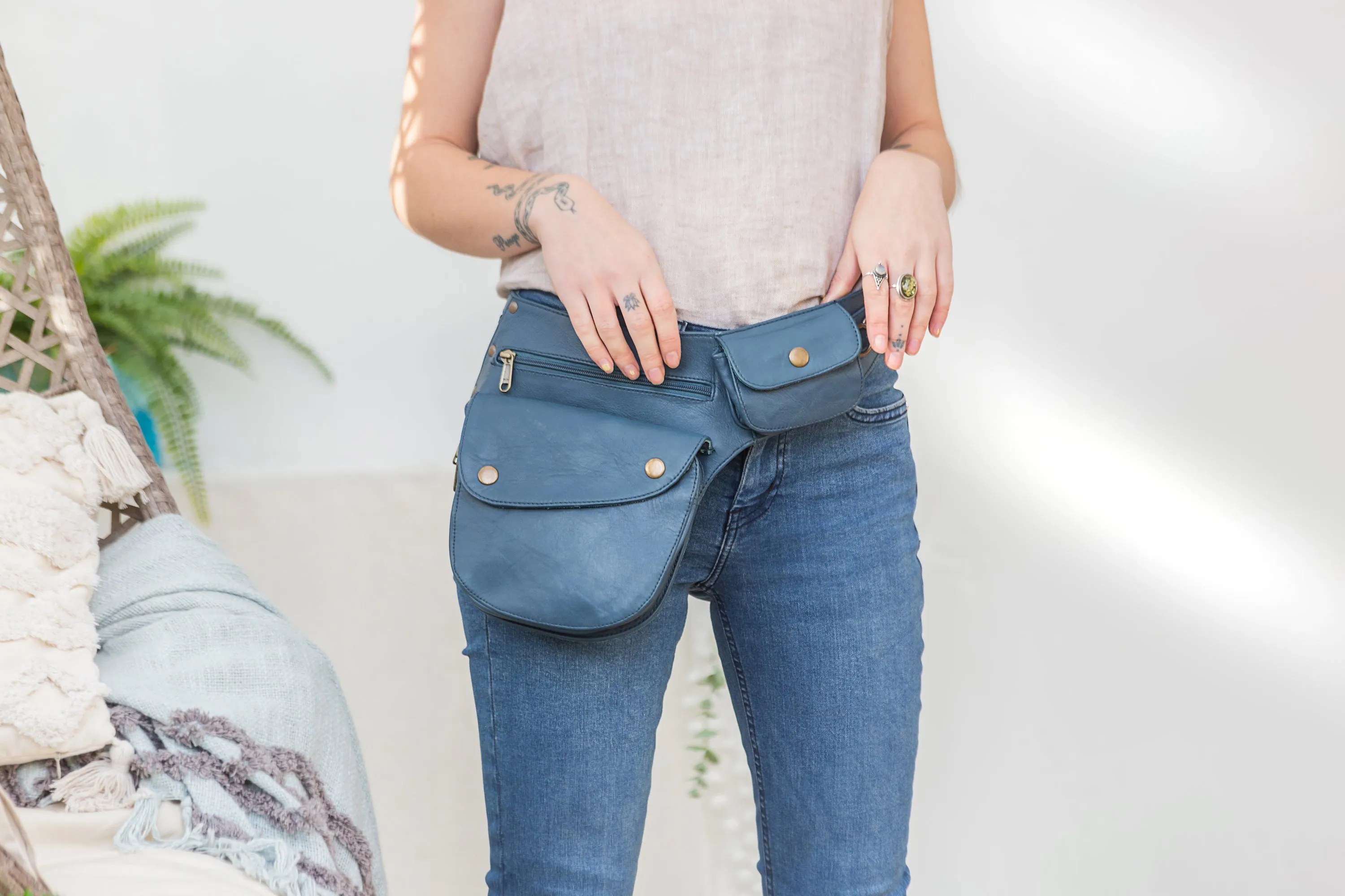 Leather Hip Bag - Stone Blue