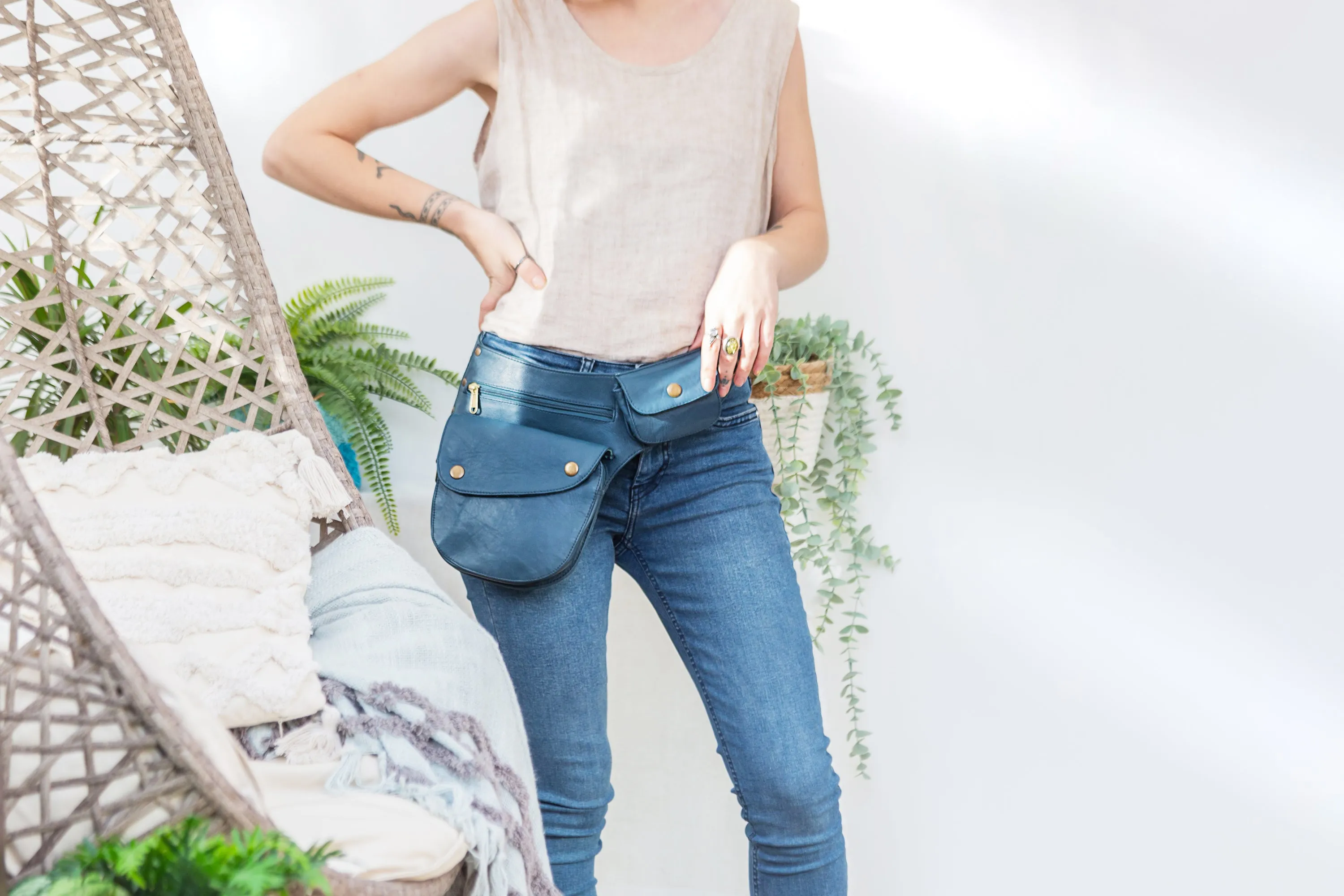 Leather Hip Bag - Stone Blue