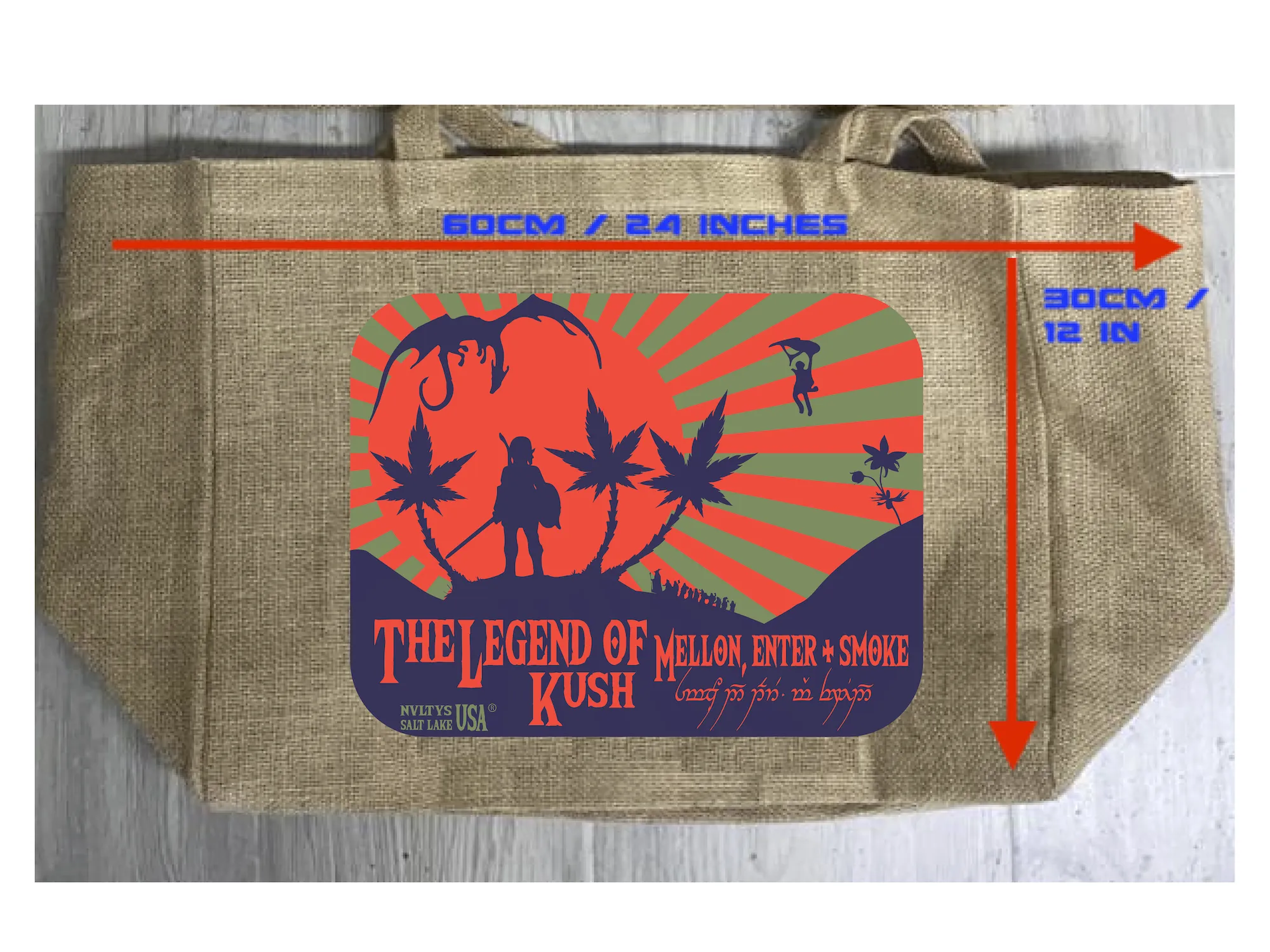 LEGEND OF KUSH MARIJUANA BURLAP TOTE BAG ( sold by the piece )